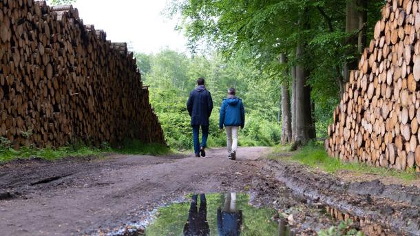 Par på vandretur gennem Stengade Skov