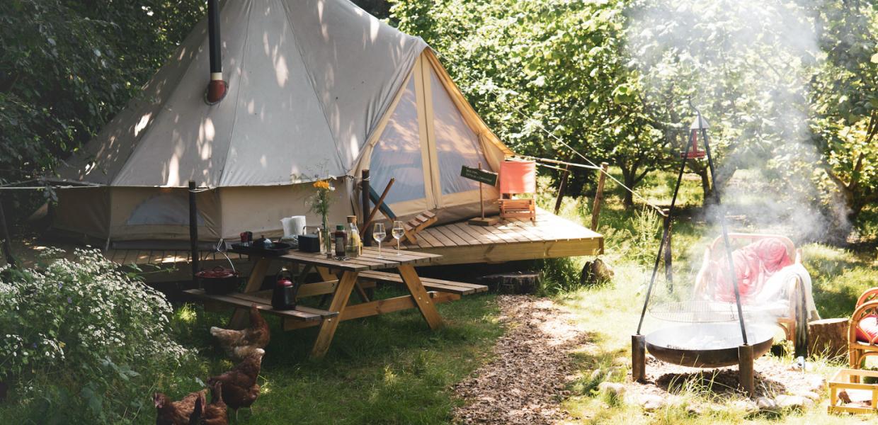 Glamping telt - med udendørs hygge - vin og bål 